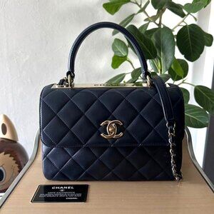 Authentic CHANEL Trendy Lambskin Quilted Small CC Dual Handle Flap Bag